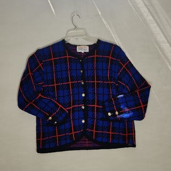 Vintage Y2K 90s TALLY-HO Women's Cardigan Sweater Coatigan Tartan Plaid - Picture 5 of 10